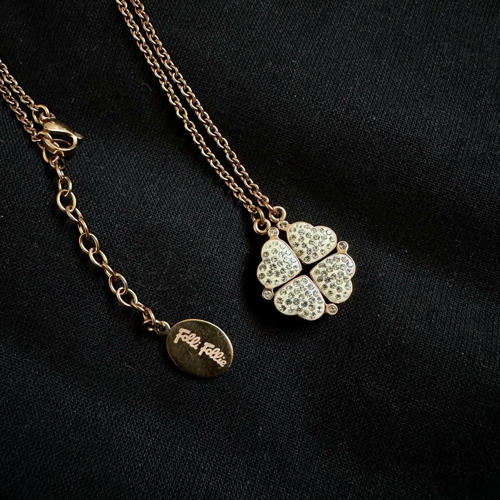 Folli Follie Rose Gold Two Ways Crystal Heart Necklace